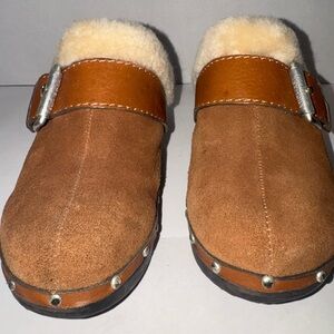 MICHAEL KORS BROWN SUEDE LEATHER STUDDED WOODEN HEEL CLOG MULES WOMEN'S SZ 6